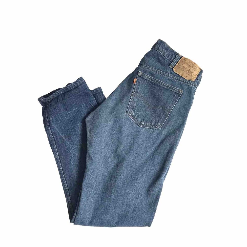 Vintage 70s 80s Levi's 505 20505 0217 Orange Tab Denim Jeans 36 34x32 Distressed